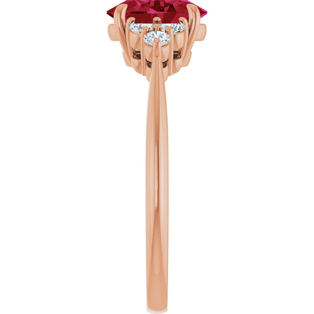14K Gold Oval Lab-Grown Ruby & Natural Diamond Accented Ring - Rose Gold - view 4