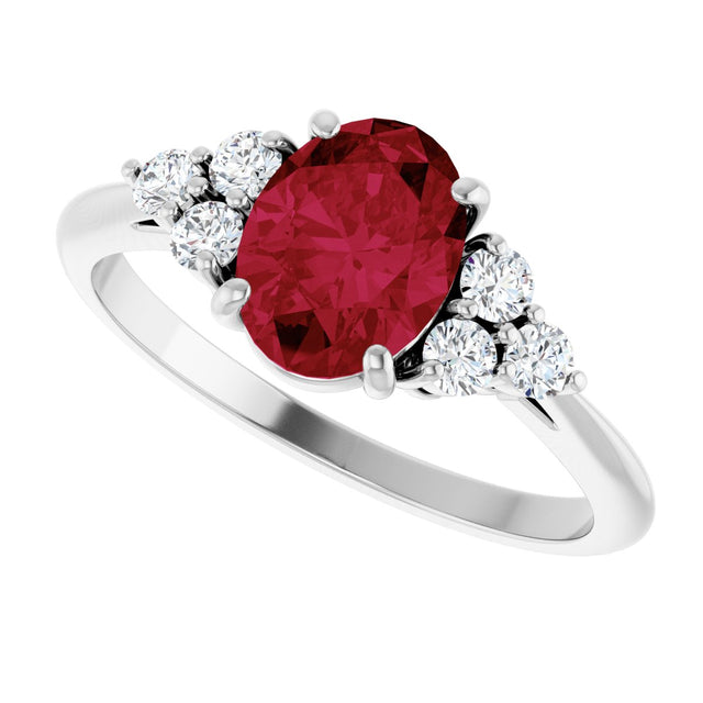 14K Gold Oval Lab-Grown Ruby & Natural Diamond Accented Ring - White Gold - view 5
