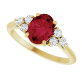14K Gold Oval Lab-Grown Ruby & Natural Diamond Accented Ring - Yellow Gold - view 5