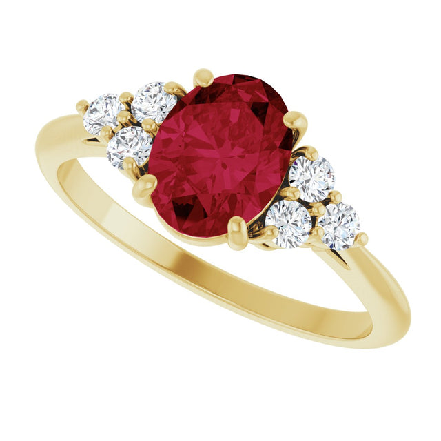 14K Gold Oval Lab-Grown Ruby & Natural Diamond Accented Ring - Yellow Gold - view 5