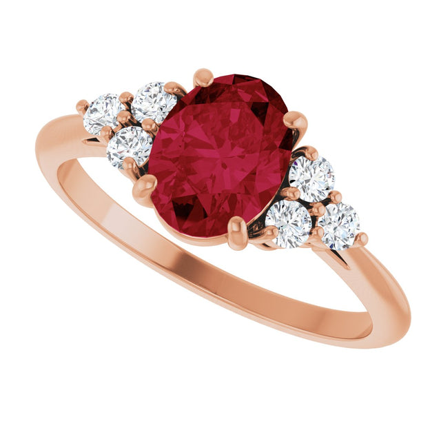 14K Gold Oval Lab-Grown Ruby & Natural Diamond Accented Ring - Rose Gold - view 5