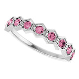 Platinum Round Natural Pink Tourmaline Stackable Geometric Ring - view 15