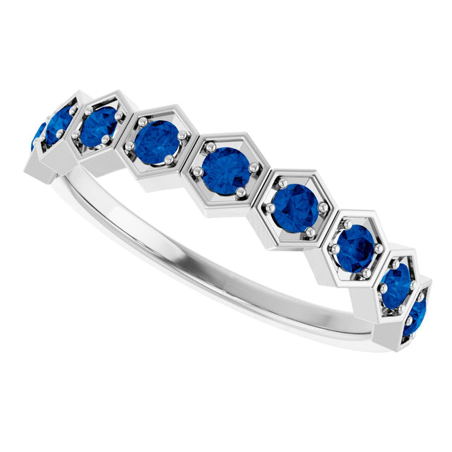 Platinum Round Lab-Grown Blue Sapphire Stackable Geometric Ring - view 15