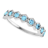 Platinum Round Natural Aquamarine Stackable Geometric Ring - view 15