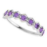 Platinum Round Natural Amethyst Stackable Geometric Ring - view 15