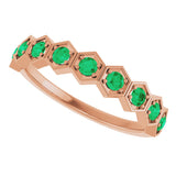14K Gold Round Natural Emerald Stackable Geometric Ring - Rose Gold - view 15