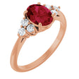 14K Gold Oval Lab-Grown Ruby & Natural Diamond Accented Ring - Rose Gold