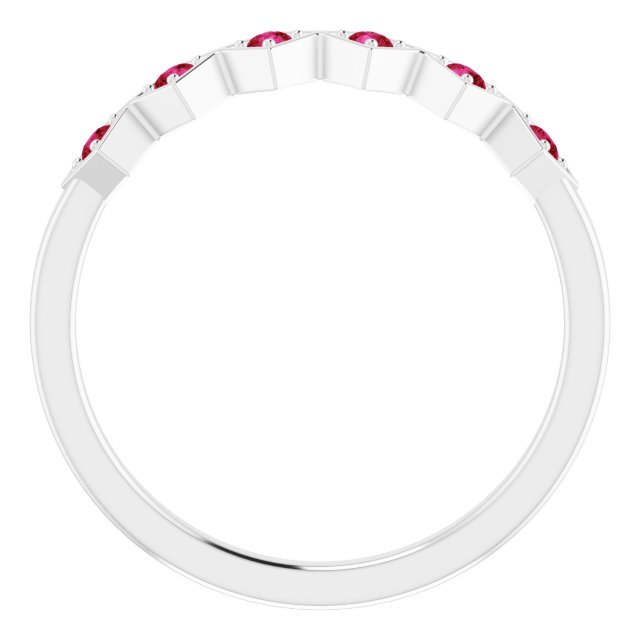 Platinum Round Lab-Grown Ruby Stackable Ring - view 7
