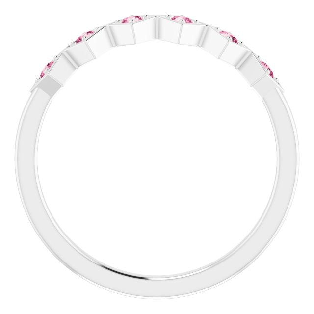 Platinum Round Natural Pink Tourmaline Stackable Ring – 1.75mm Stones - view 7