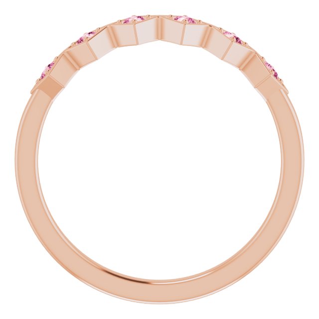 14K Gold Round Natural Pink Tourmaline Stackable Ring – 1.75mm Stones - Rose Gold - view 7