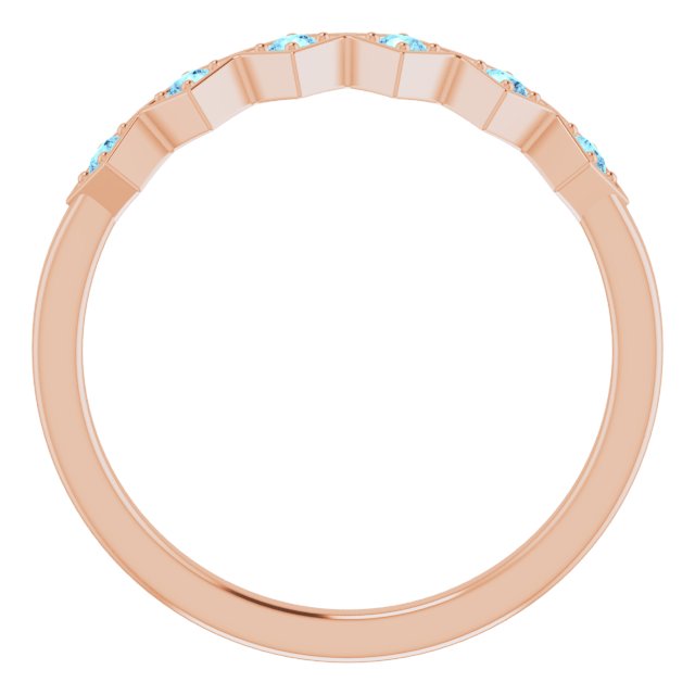 14K Gold Round Natural Aquamarine Stackable Ring – 1.75mm Stones - Rose Gold - view 7
