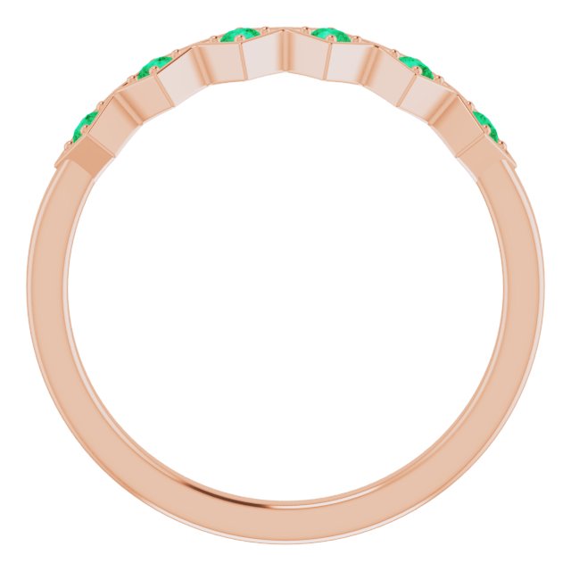 14K Gold Round Lab-Grown Emerald Stackable Ring - Rose Gold - view 7