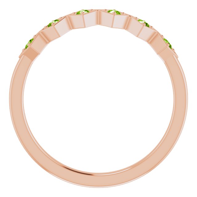 14K Gold Round Natural Peridot Stackable Ring – 1.75mm Stones - Rose Gold - view 7