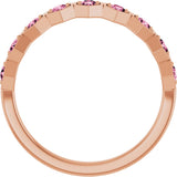 14K Gold Round Natural Pink Tourmaline Stackable Geometric Ring - Rose Gold - view 12