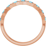 14K Gold Round Natural Aquamarine Stackable Geometric Ring - Rose Gold - view 12
