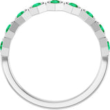 14K Gold Round Natural Emerald Stackable Geometric Ring - White Gold - view 12