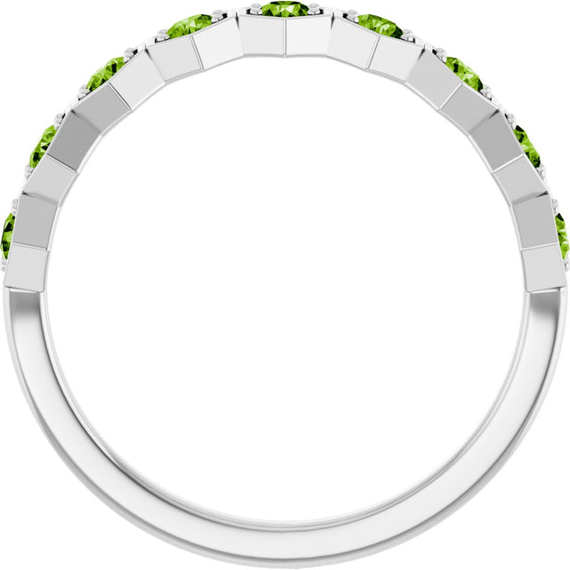 Platinum Round Natural Peridot Stackable Geometric Ring - view 12