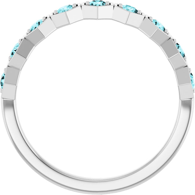 Platinum Round Natural Blue Zircon Stackable Geometric Ring - view 12