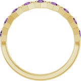 14K Gold Round Natural Amethyst Stackable Geometric Ring - Yellow Gold - view 12