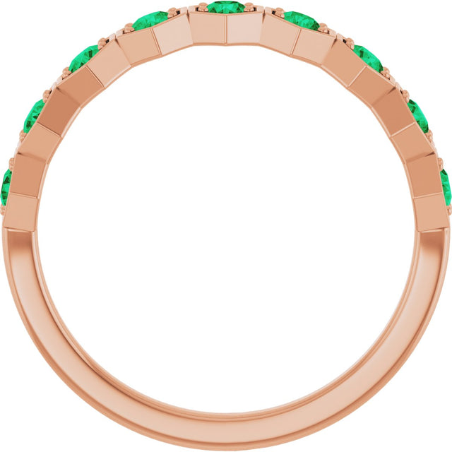 14K Gold Round Lab-Grown Emerald Stackable Geometric Ring - Rose Gold - view 12