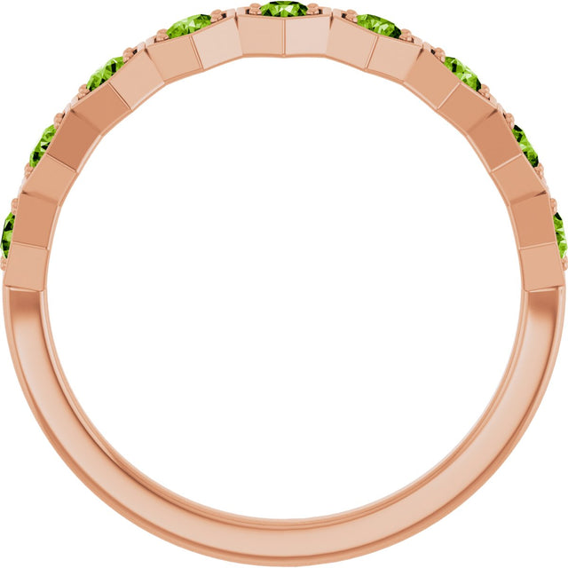 14K Gold Round Natural Peridot Stackable Geometric Ring - Rose Gold - view 12