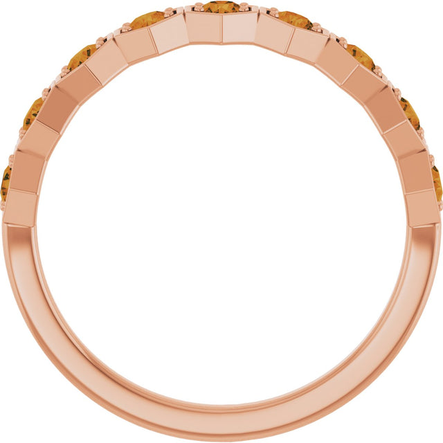 14K Gold Round Natural Citrine Stackable Geometric Ring - Rose Gold - view 12