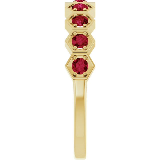 14K Gold Round Natural Ruby Stackable Geometric Ring - Yellow Gold - view 14