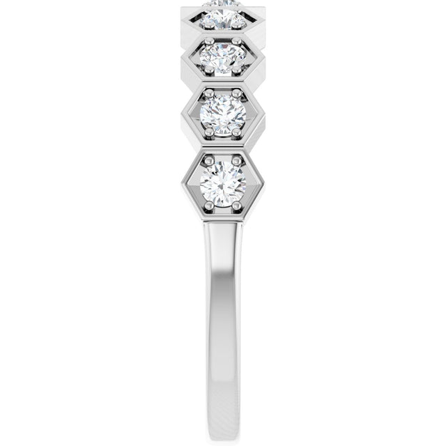14K Gold Round Natural Diamond Stackable Geometric Ring – 2.2mm Stones - White Gold - view 14