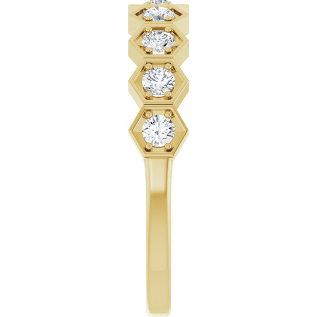 14K Gold Round Natural Diamond Stackable Geometric Ring – 2.2mm Stones - Yellow Gold - view 14