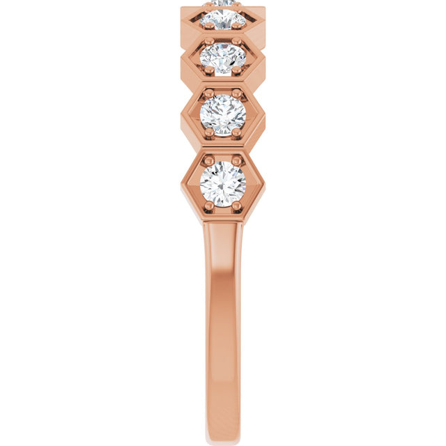 14K Gold Round Natural Diamond Stackable Geometric Ring – 2.2mm Stones - Rose Gold - view 14