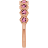 14K Gold Round Natural Pink Tourmaline Stackable Geometric Ring - Rose Gold - view 14