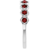 Platinum Round Natural Mozambique Garnet Stackable Geometric Ring - view 14