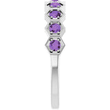 Platinum Round Natural Amethyst Stackable Geometric Ring - view 14