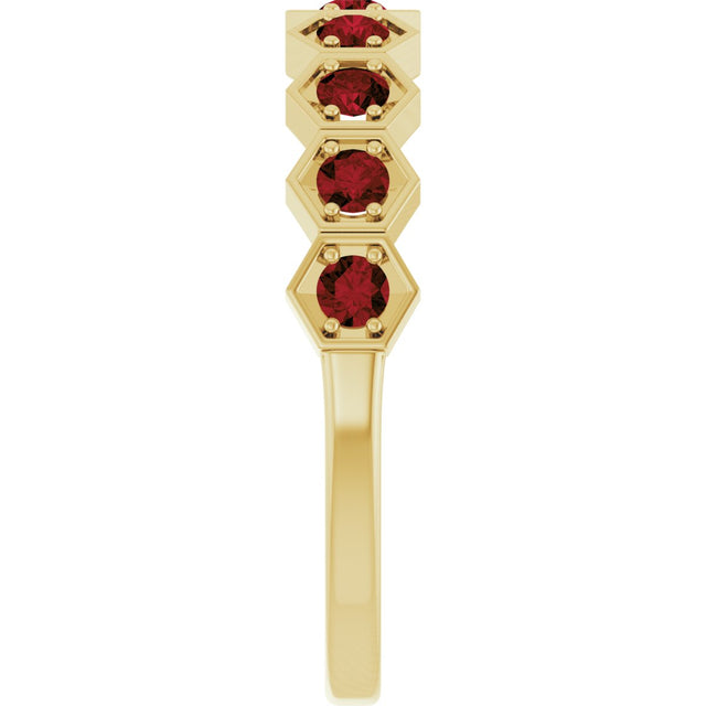 14K Gold Round Natural Mozambique Garnet Stackable Geometric Ring - Yellow Gold - view 14