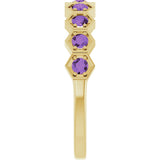 14K Gold Round Natural Amethyst Stackable Geometric Ring - Yellow Gold - view 14
