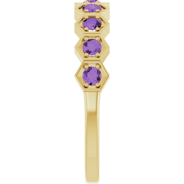 14K Gold Round Natural Amethyst Stackable Geometric Ring - Yellow Gold - view 14