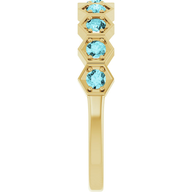 14K Gold Round Natural Blue Zircon Stackable Geometric Ring - Yellow Gold - view 14