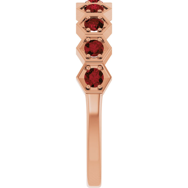 14K Gold Round Natural Mozambique Garnet Stackable Geometric Ring - Rose Gold - view 14