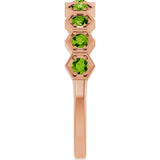 14K Gold Round Natural Peridot Stackable Geometric Ring - Rose Gold - view 14