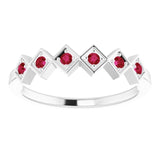 14K Gold Round Natural Ruby Stackable Ring – 1.75mm Stones - White Gold - view 8