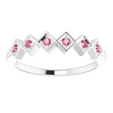 14K Gold Round Natural Pink Tourmaline Stackable Ring – 1.75mm Stones - White Gold - view 8