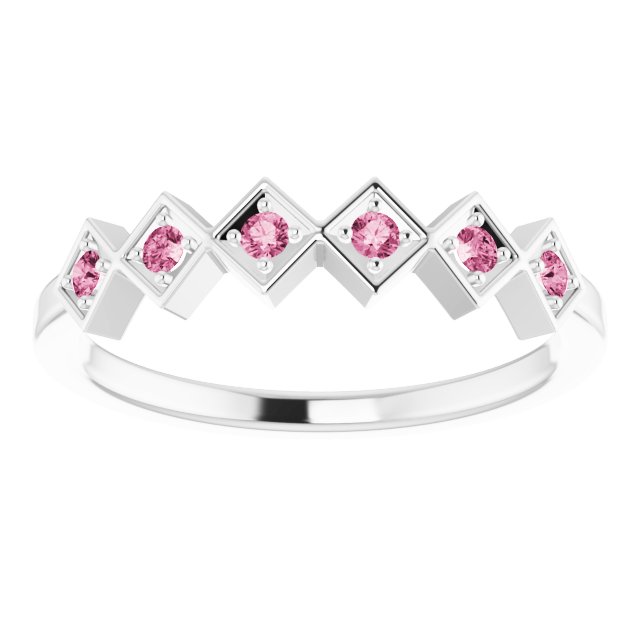 14K Gold Round Natural Pink Tourmaline Stackable Ring – 1.75mm Stones - White Gold - view 8
