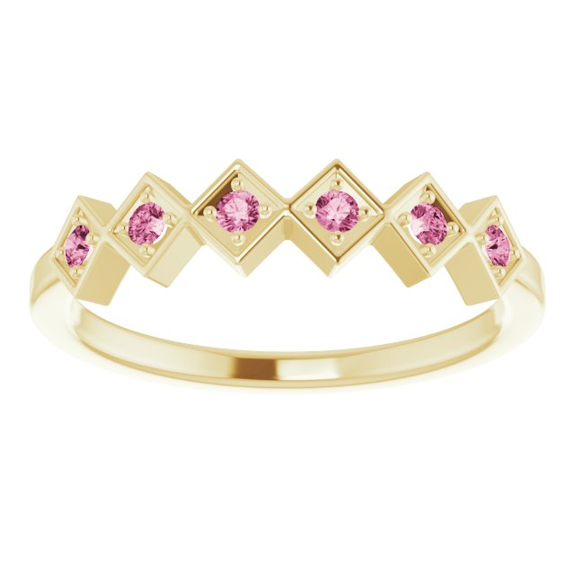14K Gold Round Natural Pink Tourmaline Stackable Ring – 1.75mm Stones - Yellow Gold - view 8