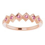 14K Gold Round Natural Pink Tourmaline Stackable Ring – 1.75mm Stones - Rose Gold - view 8
