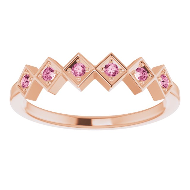 14K Gold Round Natural Pink Tourmaline Stackable Ring – 1.75mm Stones - Rose Gold - view 8