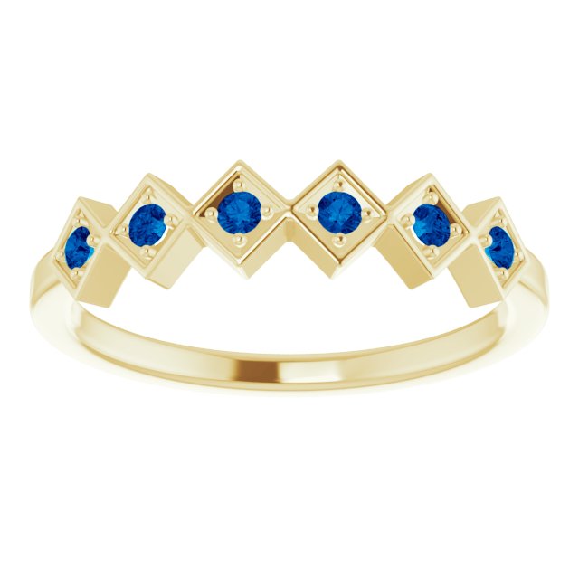 14K Gold Round Natural Blue Sapphire Stackable Ring – 1.75mm Stones - Yellow Gold - view 8