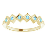 14K Gold Round Natural Aquamarine Stackable Ring – 1.75mm Stones - Yellow Gold - view 8