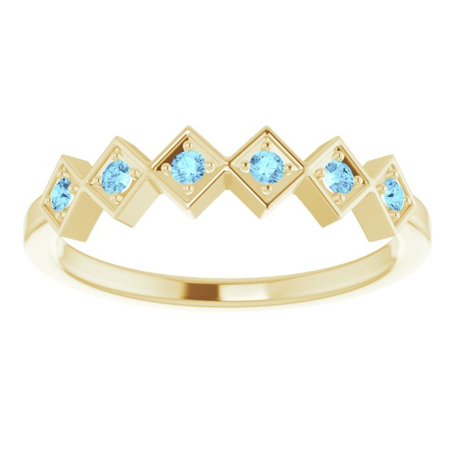 14K Gold Round Natural Aquamarine Stackable Ring – 1.75mm Stones - Yellow Gold - view 8