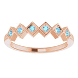 14K Gold Round Natural Aquamarine Stackable Ring – 1.75mm Stones - Rose Gold - view 8