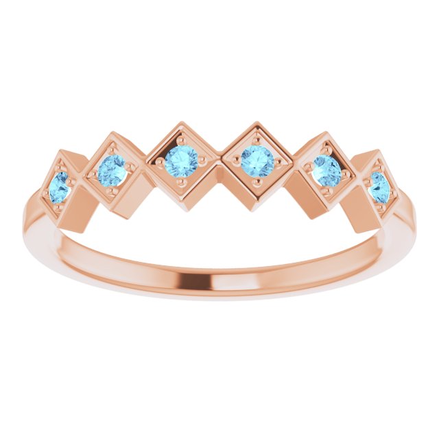 14K Gold Round Natural Aquamarine Stackable Ring – 1.75mm Stones - Rose Gold - view 8